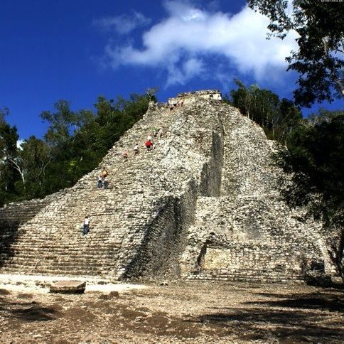 Man walks around he site of Cerro Quemado.