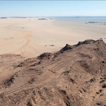 Man walks around he site of Cerro Quemado.